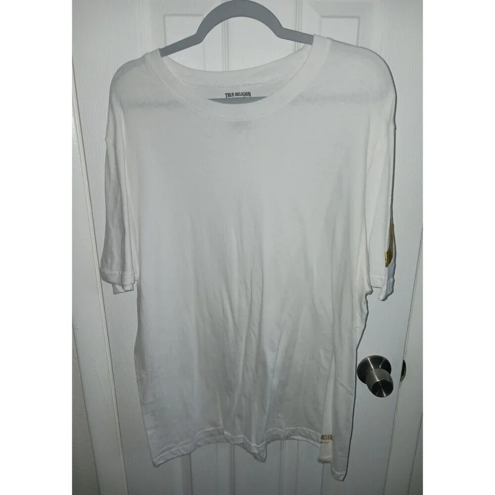 True Religion T Shirt Men's Tee Extra Large XL White with Gold‎ Logo Crew Neck *